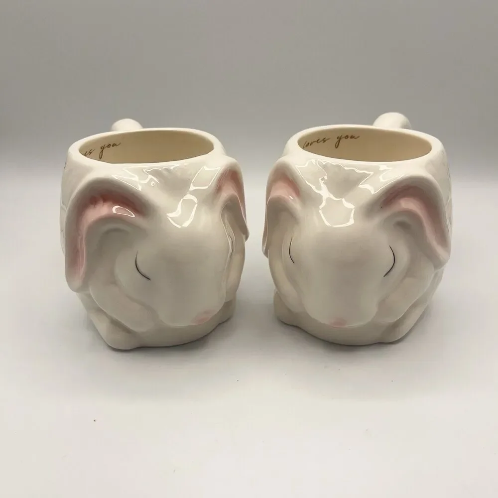 2 Williams Sonoma Figural Bunny Rabbit Mug 